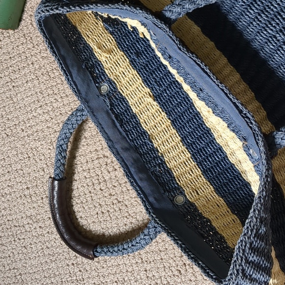 Vintage Fishermancore Blue and Cream Woven Tote with Leather Accents GAP - Picture 14 of 14
